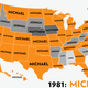 Illustration for article titled Map: Six Decades of the Most Popular Names for Boys, State-by-State
